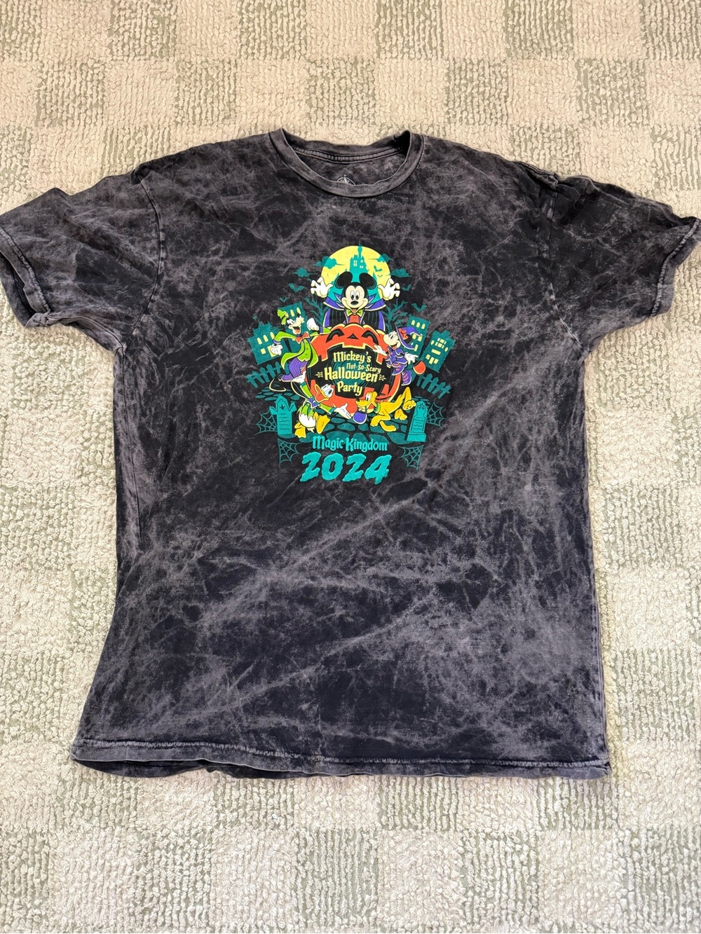 Disney Black Mineral Wash Mickey Halloween Party 2024 Tee